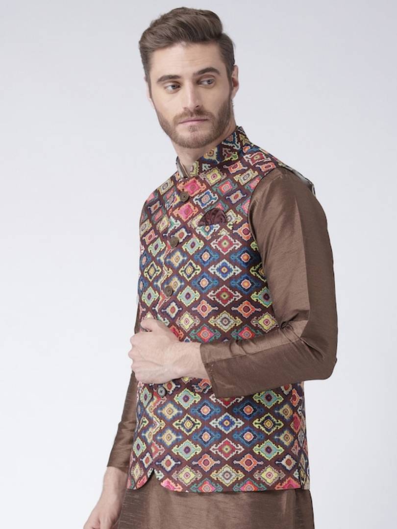 Men's Multicoloured 
Cotton Blend
 Printed Nehru Jackets